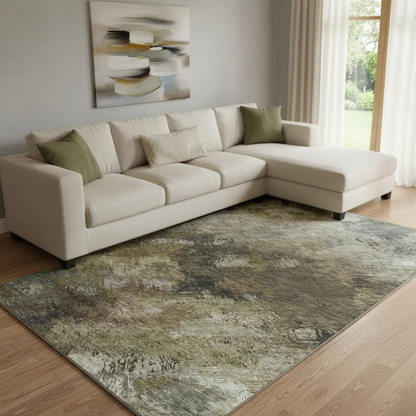HomeRoots 8' X 10' Abstract Chocolate Gray & Charcoal Washable Area Rug with UV Protection for High Traffic Areas 650504