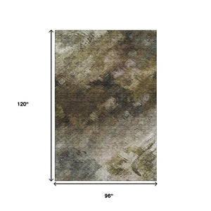 HomeRoots 8' X 10' Abstract Chocolate Gray & Charcoal Washable Area Rug with UV Protection for High Traffic Areas 650504