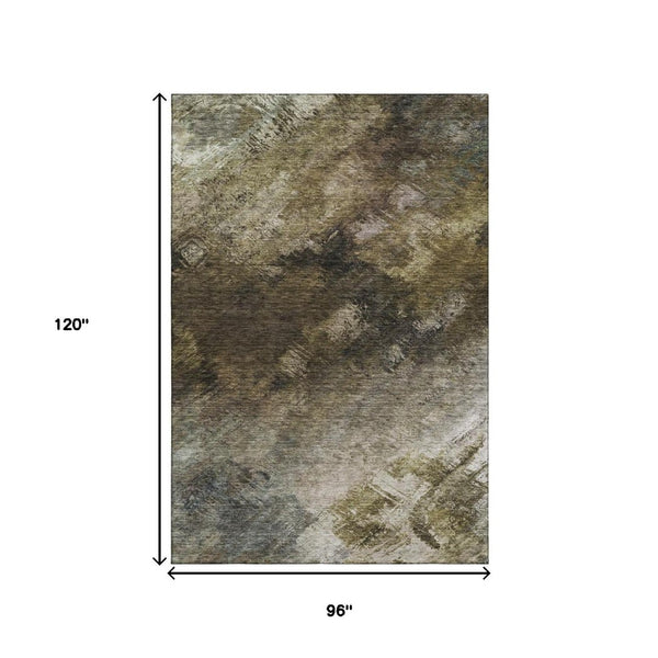 HomeRoots 8' X 10' Abstract Chocolate Gray & Charcoal Washable Area Rug with UV Protection for High Traffic Areas 650504