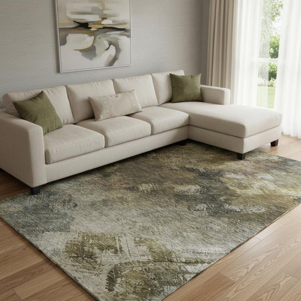 HomeRoots 9' X 12' Chocolate Gray Abstract Area Rug - Washable, UV Protected, Durable for High-Traffic Areas 650505