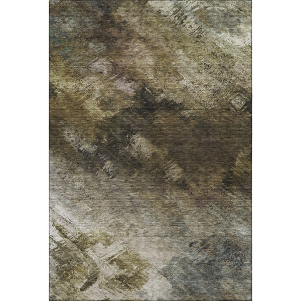 HomeRoots 10' X 14' Washable Abstract Area Rug in Chocolate Gray & Charcoal - Stylish, Durable, UV Protected! 650506