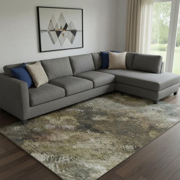 HomeRoots 10' X 14' Washable Abstract Area Rug in Chocolate Gray & Charcoal - Stylish, Durable, UV Protected! 650506