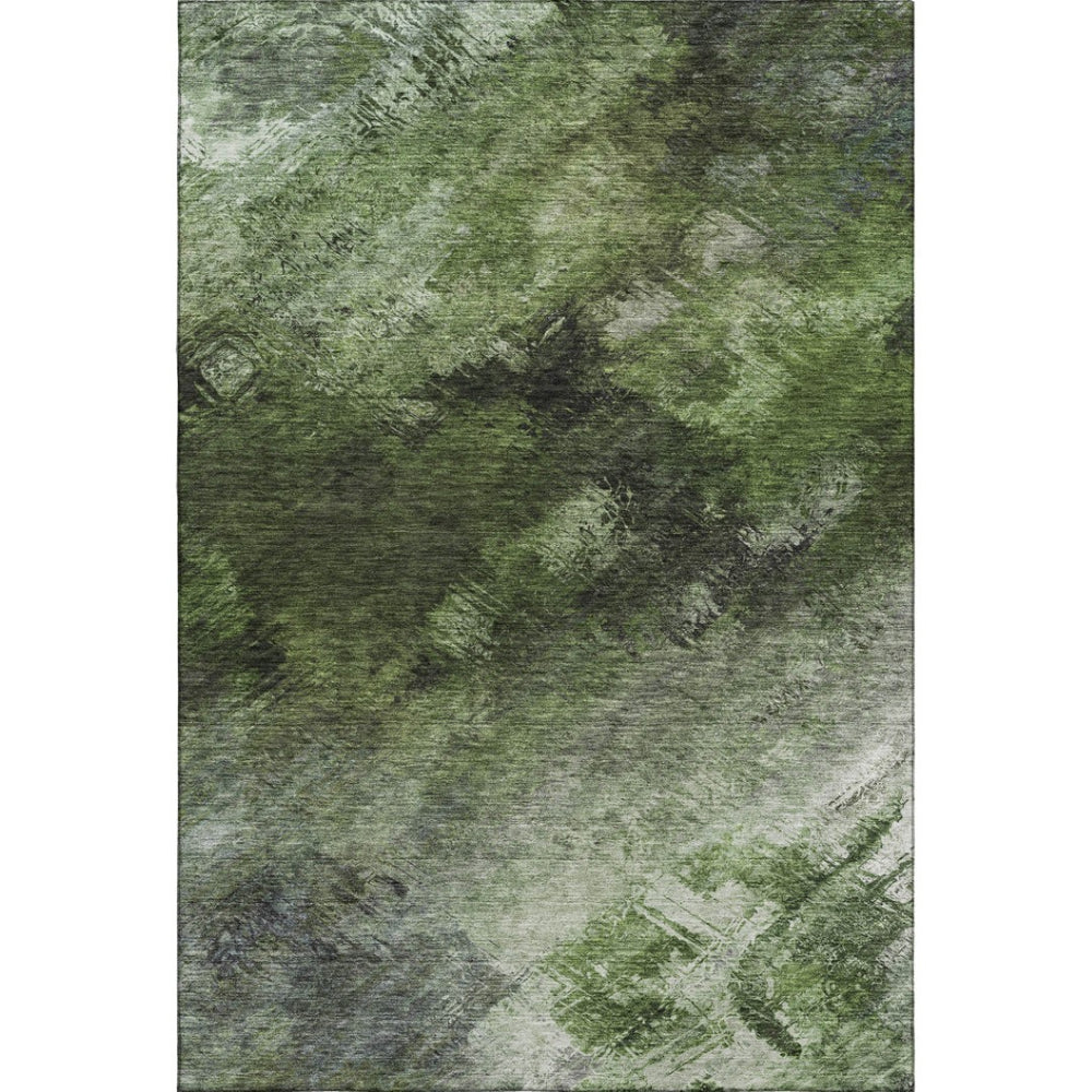 HomeRoots 5' X 8' Modern Abstract Washable Area Rug in Green, Gray & Charcoal – Durable, UV Protected Design 650508