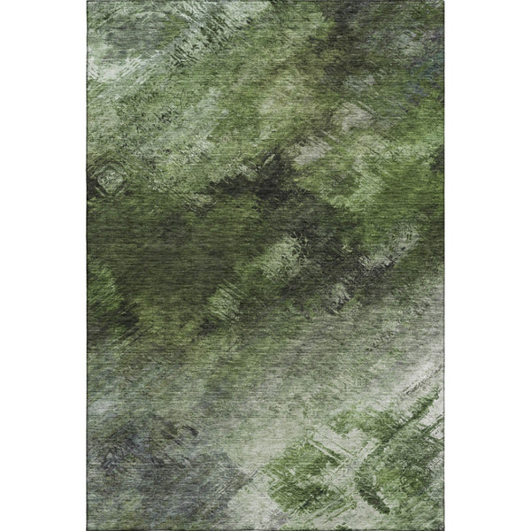HomeRoots 5' X 8' Modern Abstract Washable Area Rug in Green, Gray & Charcoal – Durable, UV Protected Design 650508