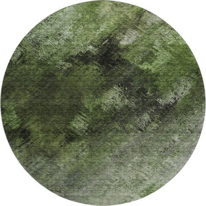 HomeRoots 8' Modern Abstract Round Rug in Green, Gray & Charcoal - Washable, UV-Protected & Stain-Resistant! 650509