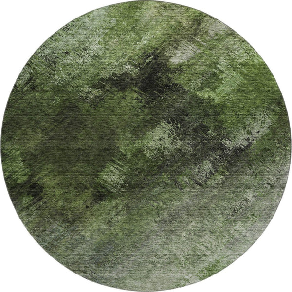 HomeRoots 8' Modern Abstract Round Rug in Green, Gray & Charcoal - Washable, UV-Protected & Stain-Resistant! 650509