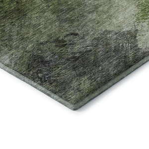 HomeRoots 8' Modern Abstract Round Rug in Green, Gray & Charcoal - Washable, UV-Protected & Stain-Resistant! 650509