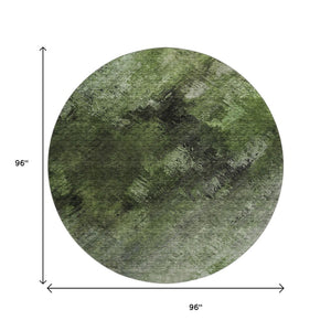 HomeRoots 8' Modern Abstract Round Rug in Green, Gray & Charcoal - Washable, UV-Protected & Stain-Resistant! 650509