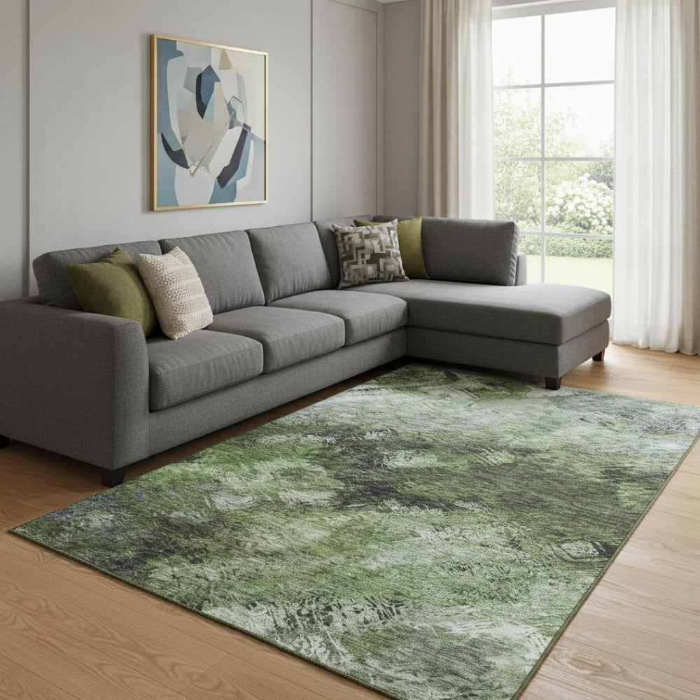 HomeRoots 8' X 10' Washable Abstract Area Rug in Green, Gray & Charcoal – Durable, UV-Protected & Stylish! 650510