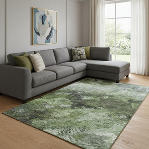 HomeRoots 8' X 10' Washable Abstract Area Rug in Green, Gray & Charcoal – Durable, UV-Protected & Stylish! 650510