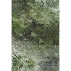 HomeRoots 9' X 12' Abstract Washable Area Rug in Green, Gray & Charcoal - Durable, UV Protected & Family-Friendly! 650511