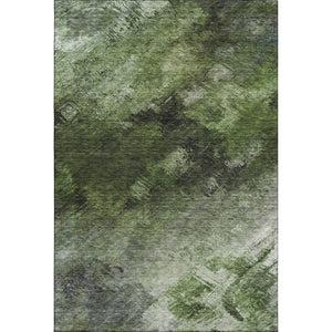 HomeRoots 9' X 12' Abstract Washable Area Rug in Green, Gray & Charcoal - Durable, UV Protected & Family-Friendly! 650511