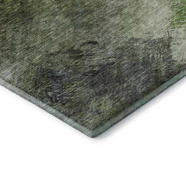HomeRoots 9' X 12' Abstract Washable Area Rug in Green, Gray & Charcoal - Durable, UV Protected & Family-Friendly! 650511