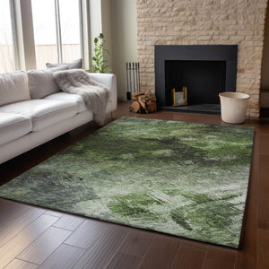 HomeRoots 9' X 12' Abstract Washable Area Rug in Green, Gray & Charcoal - Durable, UV Protected & Family-Friendly! 650511