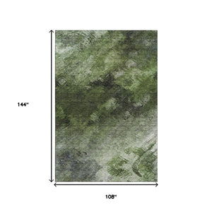 HomeRoots 9' X 12' Abstract Washable Area Rug in Green, Gray & Charcoal - Durable, UV Protected & Family-Friendly! 650511