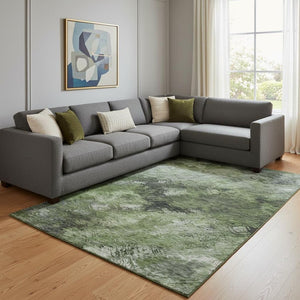 HomeRoots 9' X 12' Abstract Washable Area Rug in Green, Gray & Charcoal - Durable, UV Protected & Family-Friendly! 650511