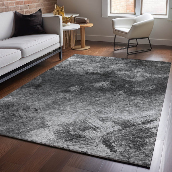 HomeRoots 5' X 8' Stylish Gray Silver Black Abstract Area Rug - UV Protected, Washable, Pet-Friendly Design 650514