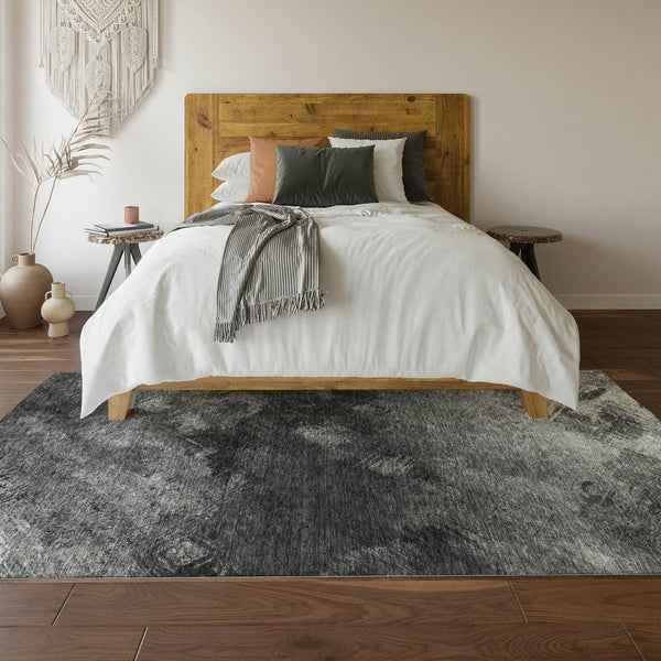 HomeRoots 5' X 8' Stylish Gray Silver Black Abstract Area Rug - UV Protected, Washable, Pet-Friendly Design 650514