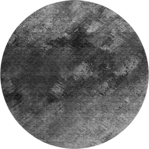 HomeRoots 8' Gray Silver And Black Abstract Round Washable Rug - Durable, UV-Protected, Easy-Care Design! 650515