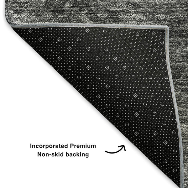 HomeRoots 8' Gray Silver And Black Abstract Round Washable Rug - Durable, UV-Protected, Easy-Care Design! 650515