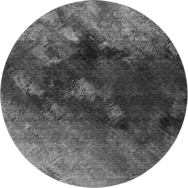 HomeRoots 8' Gray Silver And Black Abstract Round Washable Rug - Durable, UV-Protected, Easy-Care Design! 650515