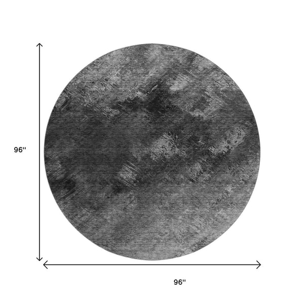 HomeRoots 8' Gray Silver And Black Abstract Round Washable Rug - Durable, UV-Protected, Easy-Care Design! 650515