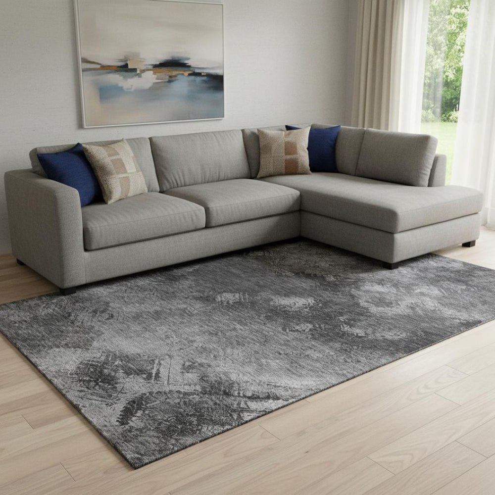 HomeRoots 8' X 10' Gray Silver and Black Abstract Area Rug – Washable, UV-Resistant, Perfect for Busy Homes! 650516