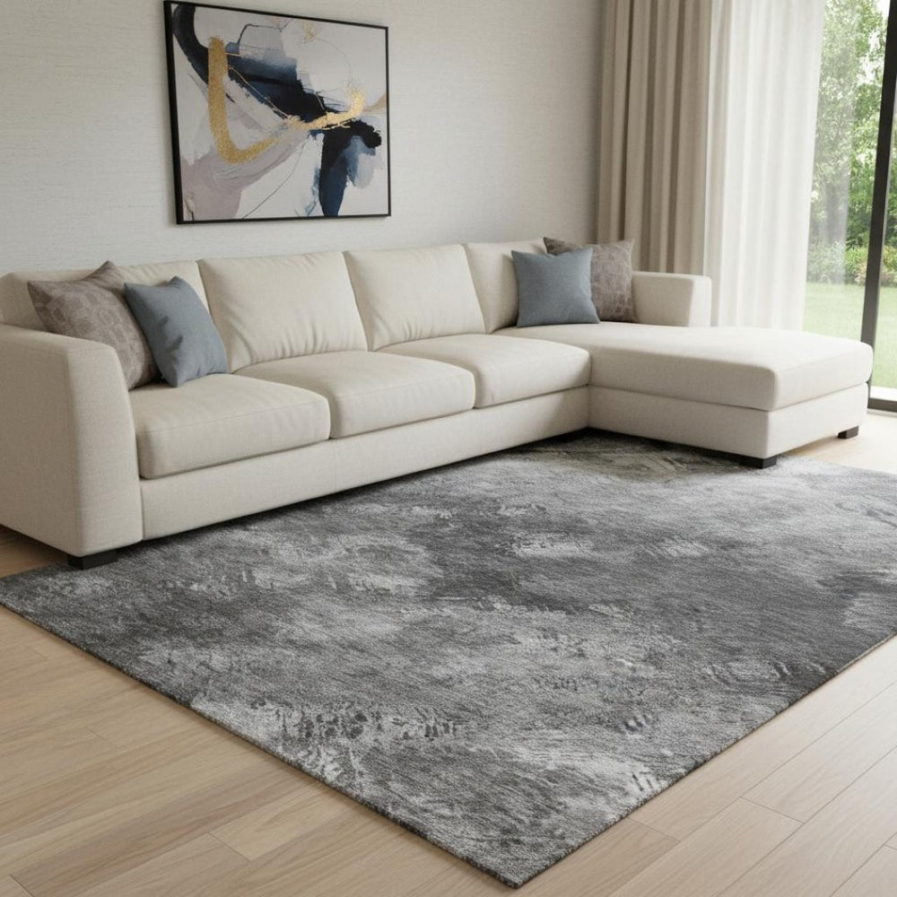 HomeRoots 9' X 12' Abstract Washable Area Rug in Gray, Silver & Black - UV Protected for High-Traffic Areas 650517