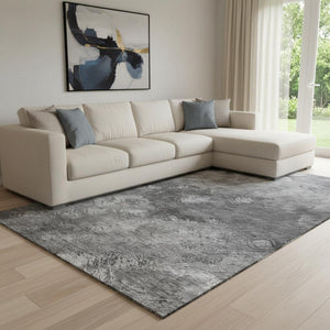 HomeRoots 10' X 14' Gray Silver and Black Abstract Washable Area Rug with UV Protection for Modern Spaces 650518