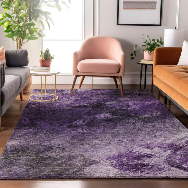 HomeRoots 5' X 8' Abstract Purple Gray Ivory Area Rug - Washable, UV Protected, Stylish & Durable Design 650520