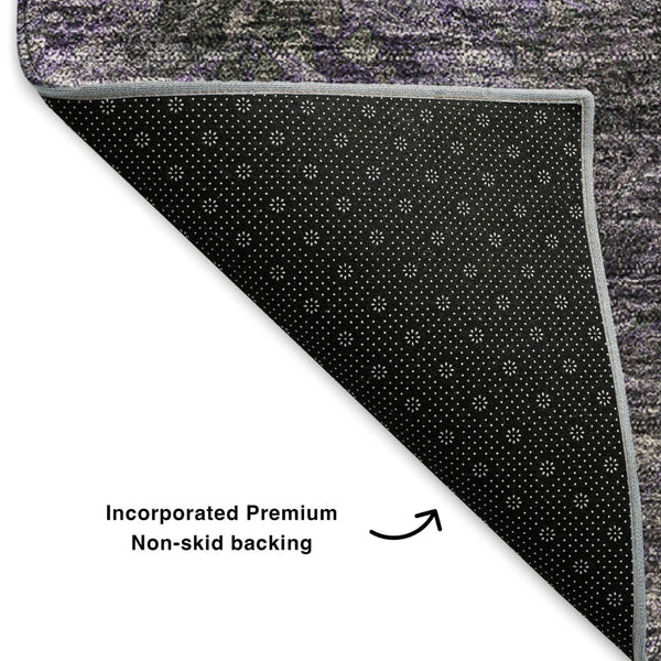HomeRoots 5' X 8' Abstract Purple Gray Ivory Area Rug - Washable, UV Protected, Stylish & Durable Design 650520