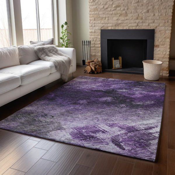 HomeRoots 5' X 8' Abstract Purple Gray Ivory Area Rug - Washable, UV Protected, Stylish & Durable Design 650520