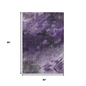 HomeRoots 5' X 8' Abstract Purple Gray Ivory Area Rug - Washable, UV Protected, Stylish & Durable Design 650520