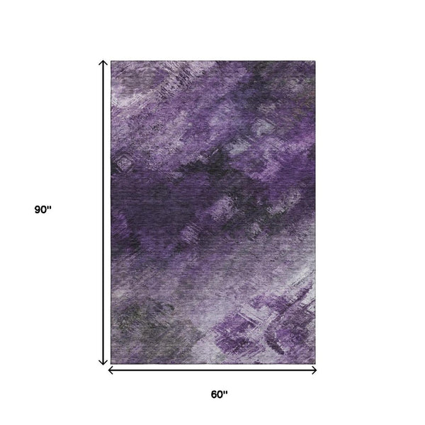 HomeRoots 5' X 8' Abstract Purple Gray Ivory Area Rug - Washable, UV Protected, Stylish & Durable Design 650520