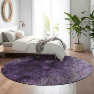 HomeRoots 8' Purple Gray And Ivory Abstract Round Rug - Washable, UV-Protected, Modern Design for High Traffic Areas 650521