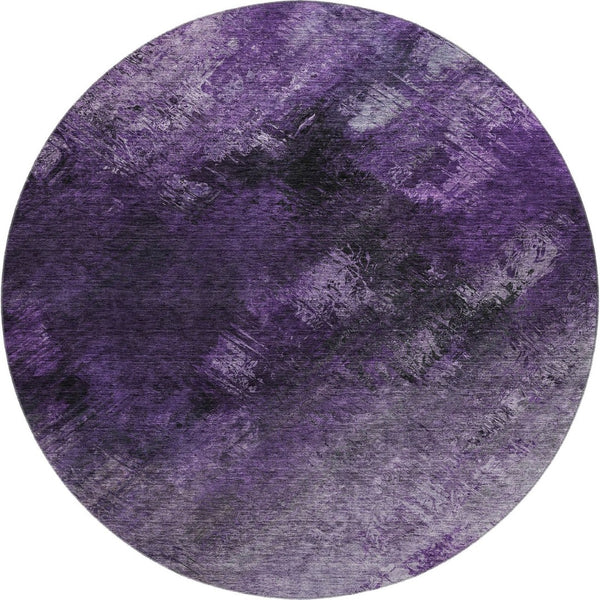 HomeRoots 8' Purple Gray And Ivory Abstract Round Rug - Washable, UV-Protected, Modern Design for High Traffic Areas 650521