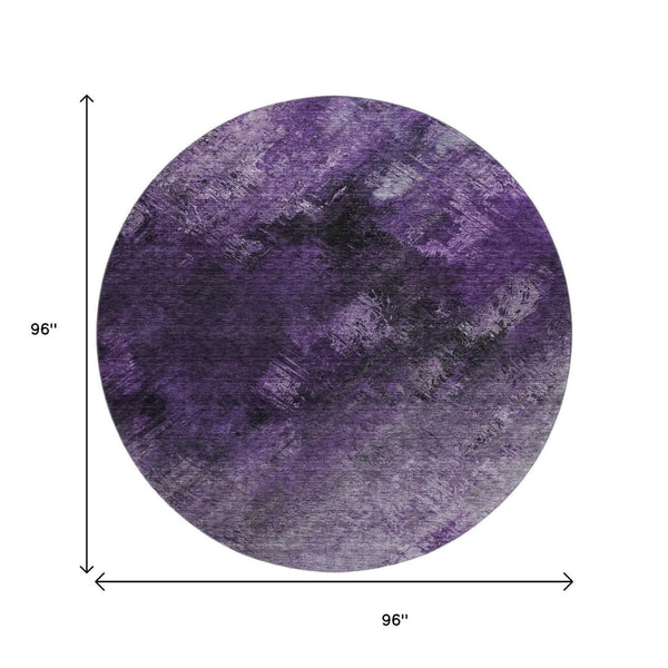 HomeRoots 8' Purple Gray And Ivory Abstract Round Rug - Washable, UV-Protected, Modern Design for High Traffic Areas 650521