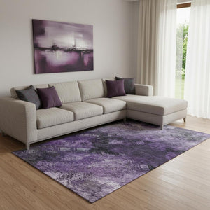 HomeRoots 8' X 10' Abstract Purple Gray Ivory Area Rug - Washable, UV Protected, Stylish & Durable for Homes 650522
