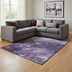 HomeRoots 9' X 12' Modern Abstract Purple Gray Ivory Washable Area Rug with UV Protection & Stain Resistance 650523