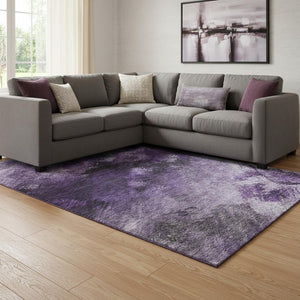 HomeRoots 10' X 14' Modern Purple Gray Ivory Abstract Washable Area Rug with UV Protection & Durability 650524