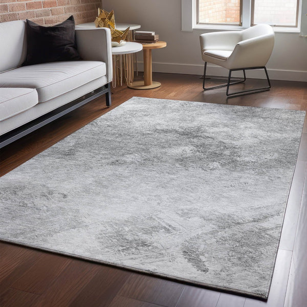 HomeRoots 5' X 8' Stylish Silver and Gray Abstract Washable Area Rug with UV Protection for Modern Homes 650526