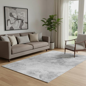 HomeRoots 5' X 8' Stylish Silver and Gray Abstract Washable Area Rug with UV Protection for Modern Homes 650526