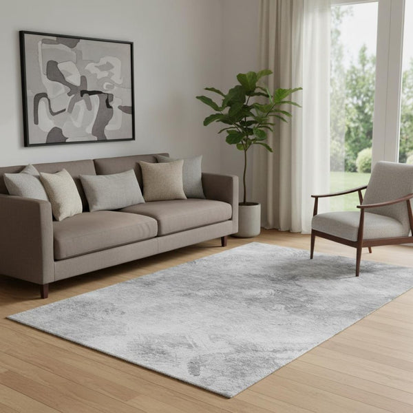 HomeRoots 5' X 8' Stylish Silver and Gray Abstract Washable Area Rug with UV Protection for Modern Homes 650526
