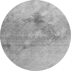 HomeRoots 8' Silver and Gray Abstract Round Rug - Washable, Stain Resistant, UV Protected for Busy Homes 650527