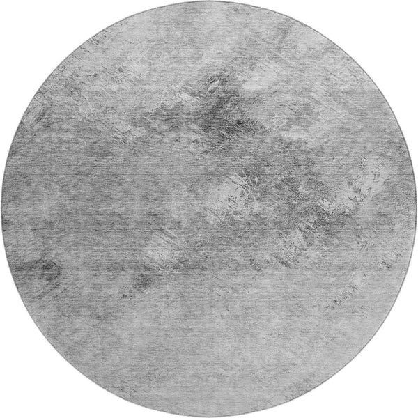 HomeRoots 8' Silver and Gray Abstract Round Rug - Washable, Stain Resistant, UV Protected for Busy Homes 650527