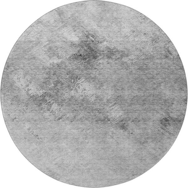 HomeRoots 8' Silver and Gray Abstract Round Rug - Washable, Stain Resistant, UV Protected for Busy Homes 650527