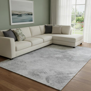 HomeRoots 8' X 10' Silver and Gray Abstract Area Rug - Washable, UV Protected, Durable for High-Traffic Homes 650528