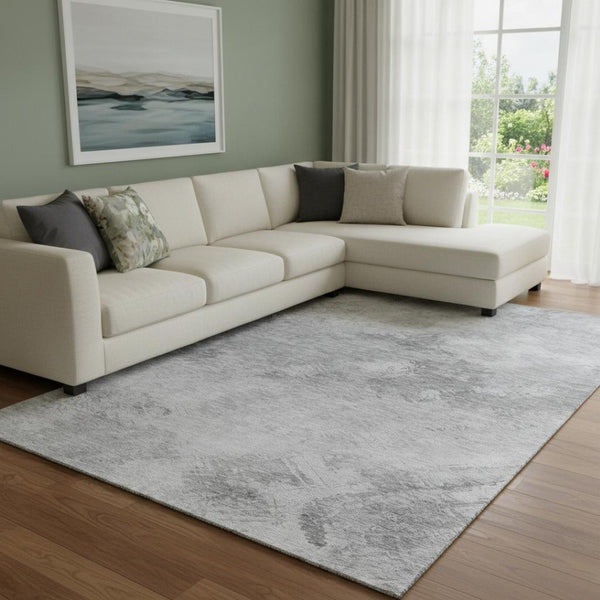 HomeRoots 8' X 10' Silver and Gray Abstract Area Rug - Washable, UV Protected, Durable for High-Traffic Homes 650528