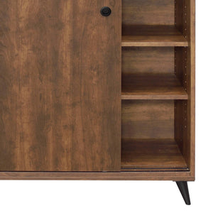English Elm Oak Mid-Century Shoe Cabinet with 2 Sliding Doors, 3 Adjustable Shelves & Tapered Legs, 47"H B062P209190