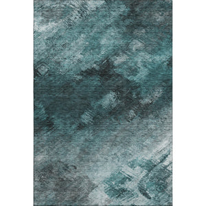 HomeRoots 5' X 8' Contemporary Teal Ivory Gray Abstract Washable Area Rug with UV Protection & Durability 650532